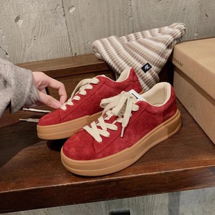 Soft Cowhide Retro Lace-Up Genuine Leather Training Shoes Women's Height-Increased Thick-Sole All-Match Lightweight Sports Casual Shoes Forrest Gump Sneakers