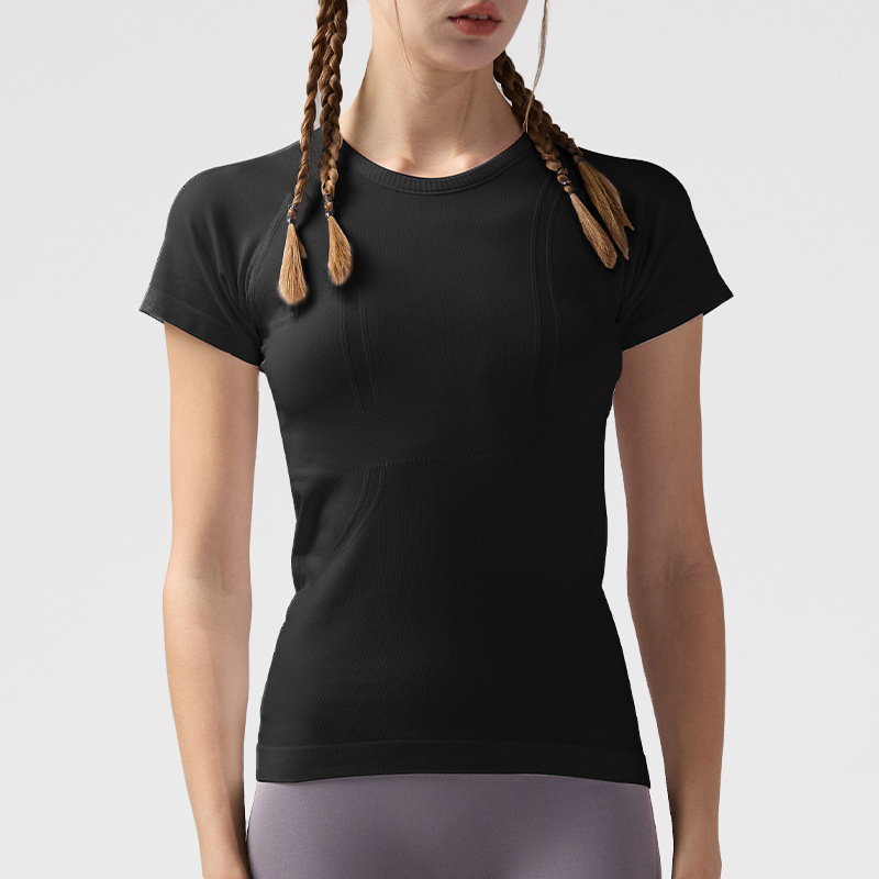ルル半袖ヨガウェア速乾性 Tシャツレディースラウンドネックトップス痩身スポーツトップススポーツスタイル通気性フィットネスウェア|undefined