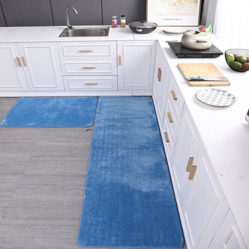 Wholesale Pure Blue Rectangular Kitchen Carpet Door Mat Living Room Bedroom Bedside Foot Mat Bathroom Door Absorbent Floor Mat