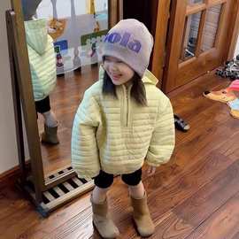 儿童韩版棉服2026秋冬新款男女童轻薄棉衣夹棉外套连帽套头卫衣潮