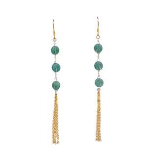 Amazon Supply Fashionable and Versatile Natural A-Grade Jade Earrings with Ice-Clear Blue Water Material and Gold-Plated 925 Silver Tassel Earrings