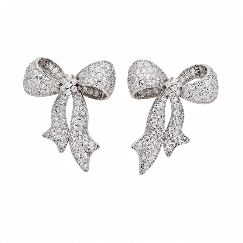 Agujas de plata de piedra de arco pernos de estilo europeo y americano personalidad temperamento nicho pendientes ligeros de lujo alta sensación de auriculares al por mayor image 6