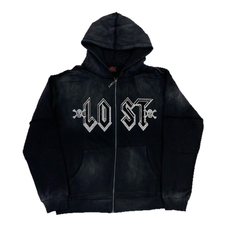 Lost intricacy Hoodies 镶钻洗水破洞休闲拉链连帽卫衣长裤套装|undefined