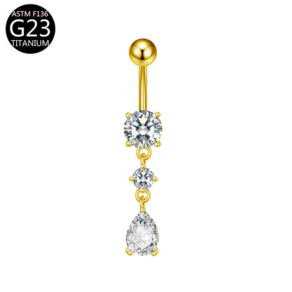 Belly button piercing with zircon drop-shaped, flowered
