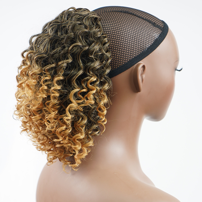 Synthetic hair Chemical fiber high-temperature silk wig short hair explosive head curly drawstring ponytail_voghion.com