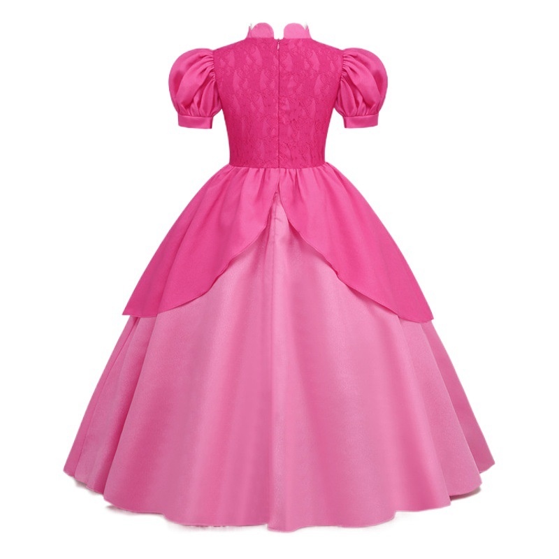 2023 transfronteriza niñas vestido de encaje costura puff manga Amazon vestido de los niños Cosplay princesa Biji vestido