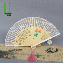 新款夏季折扇竹质手绘扇中国风漆边女扇绢扇便携折叠扇子一件代发