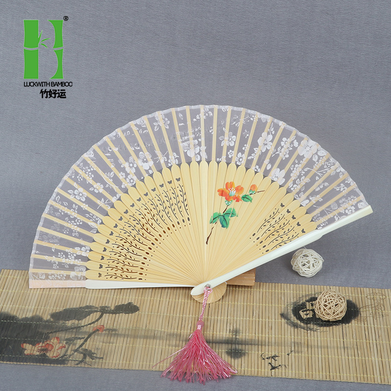 新款夏季摺扇竹質手繪扇中國風漆邊女扇絹扇便攜摺疊扇子一件代發