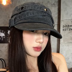 美式复古做旧铆钉平顶鸭舌帽女高级感气质休闲百搭显脸小马术帽子