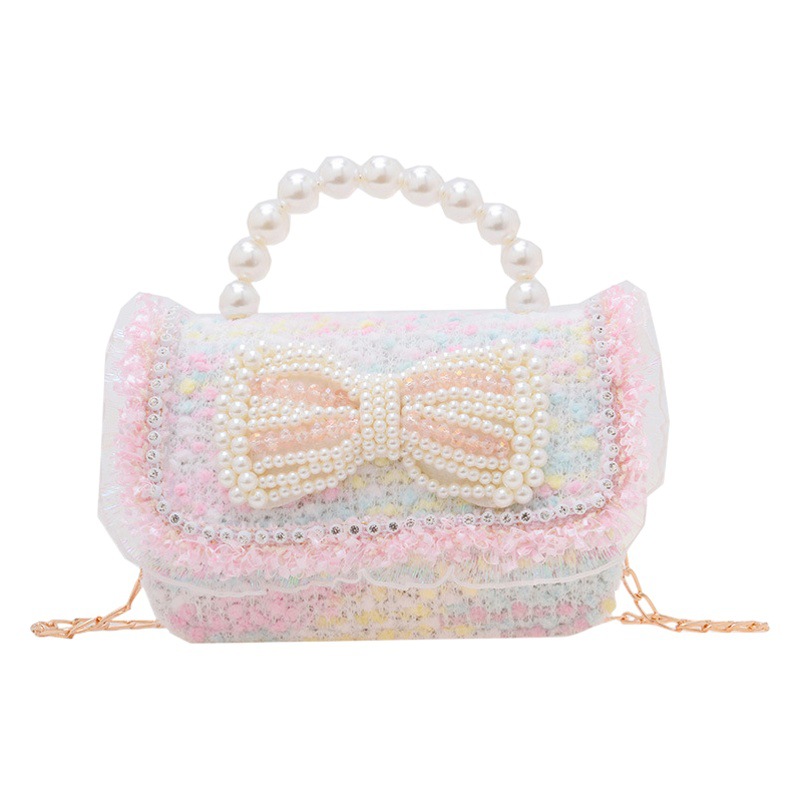 Colorido lentejuelas de los niños bolsa arco accesorios princesa estilo occidental perla bolso coreano mini cadena mensajero bolsa