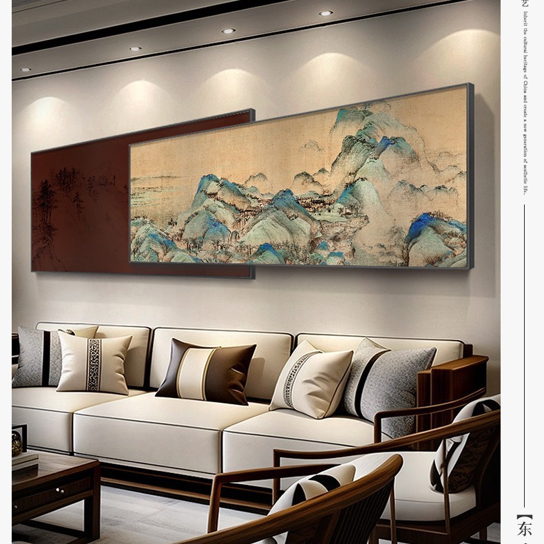 千里の山と川の絵リビングルーム装飾絵画風景画新しい中国風ソファ背景壁掛け絵画ハイエンドオーバーレイ壁画|undefined