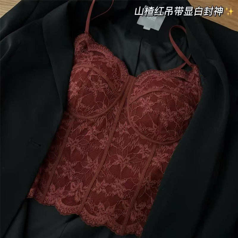 French-Style 6100 Ice Silk Tank Top with Built-In Bra and Chest Pads, Integrated Beautiful Back Design, Slim-Fit Camisole Top