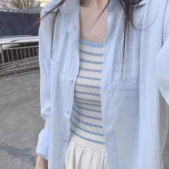 韓国ブルー薄い日焼け止め長袖シャツ女性の夏の新しいルーズレイジースタイルシャツカジュアルジャケットトップ