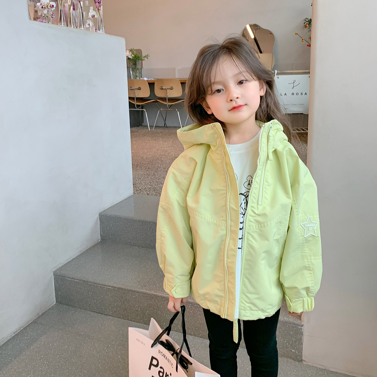 (2개) 여아 코트 봄, 가을 2023 신상 루즈한 어린 소녀 후드 재킷 캐주얼 외국 스타일 탑 한국 스타일 유행