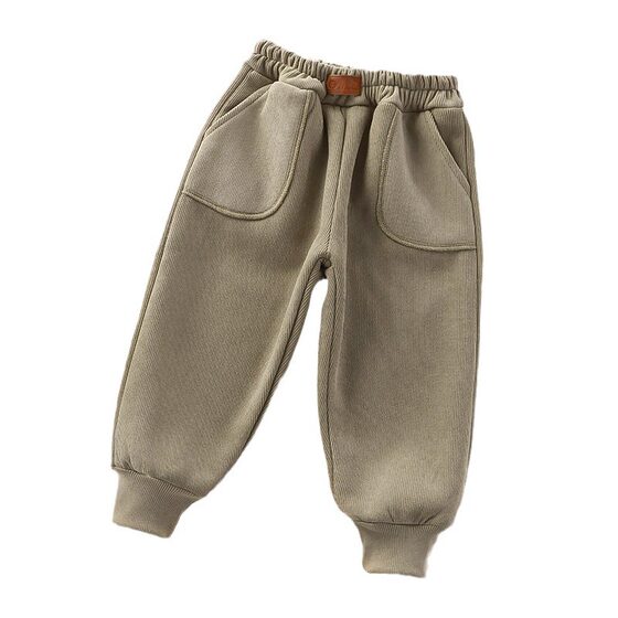 2023 [lambswool] children's winter fleece-lined thickened casual pants boys and girls corduroy pants medium and large children warm