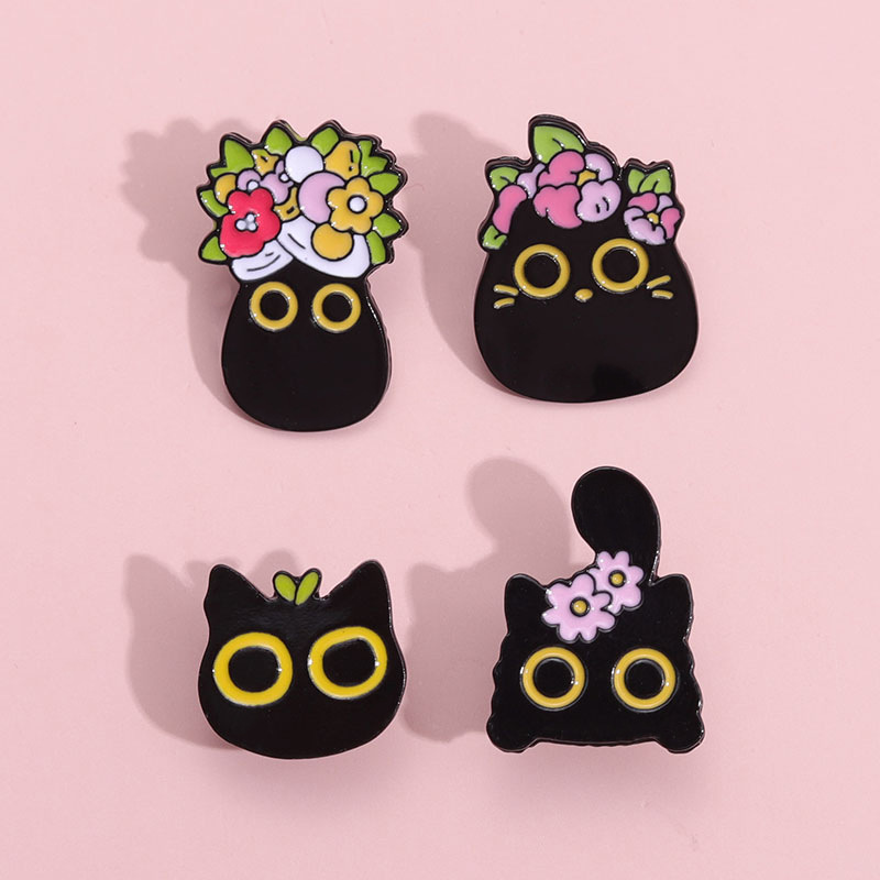 Cute Pin corrado cat Flower Alloy Stoving Varnish Unisex Brooches display picture 1
