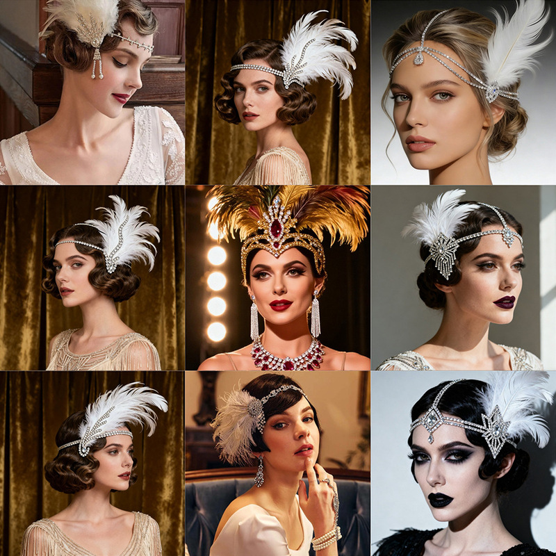 Cross-Border Best-Selling Gatsby Feather Headband, Retro Evening Performance Makeup Party Feather Headpiece Headband
