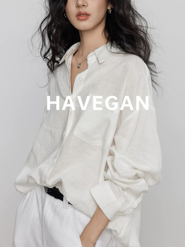 与间HAVEGAN/天丝亚麻宽松长袖衬衫女慵懒老钱风2025新款防晒上衣|undefined
