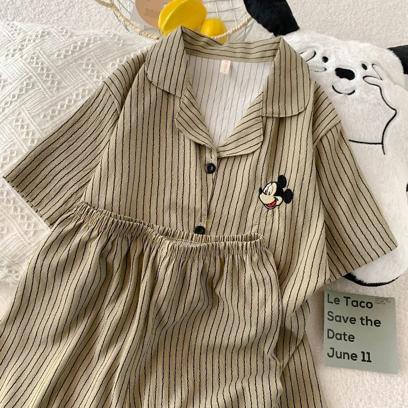 Verano nuevo pijama de algodón nube mujer suelta delgada estudiantes pantalones cortos de manga corta dos piezas se pueden usar ropa de casa