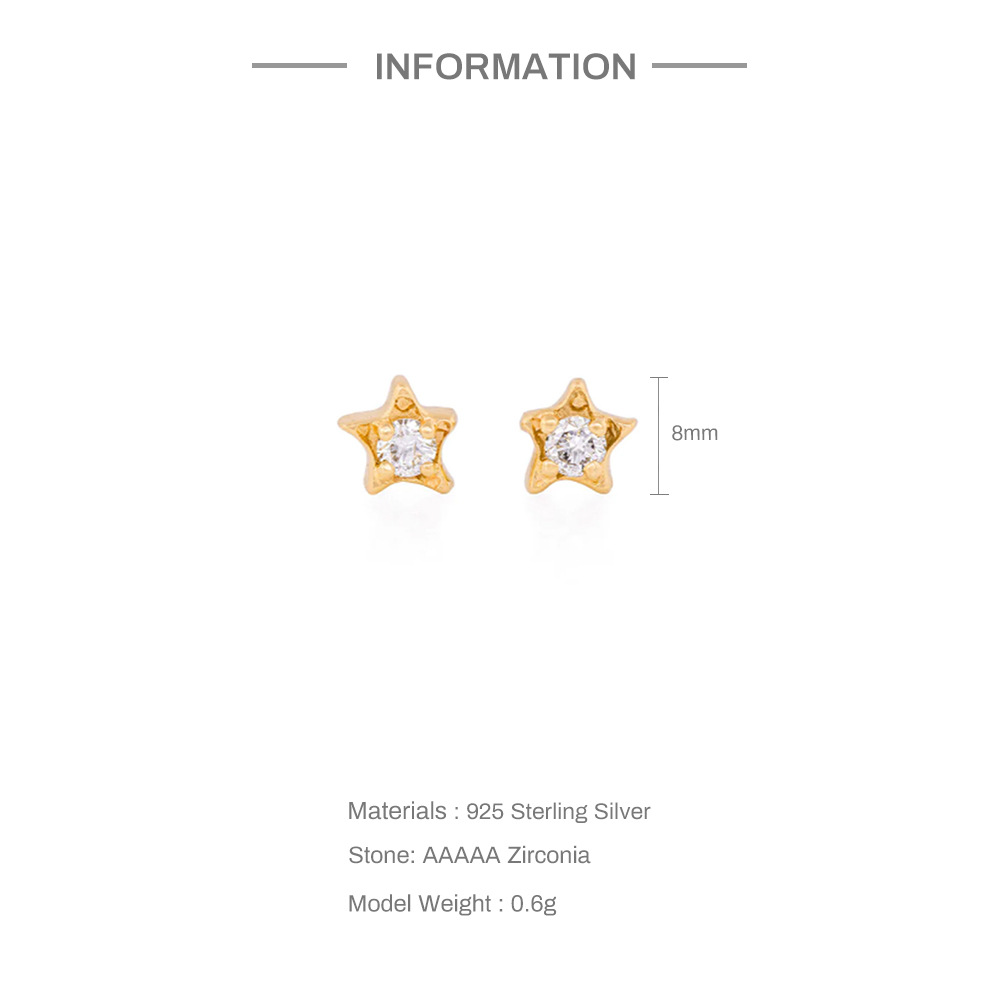 Daily Occasion 1 Pair 925 Sterling Silver Zircon Star Moon Snake Ear Studs