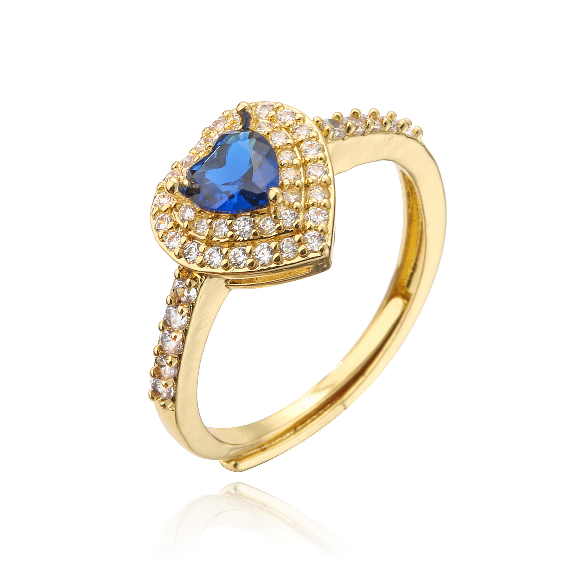 Fashion Colorful Big Gem Full Diamond Inlaid Heart-Shaped Ring Women