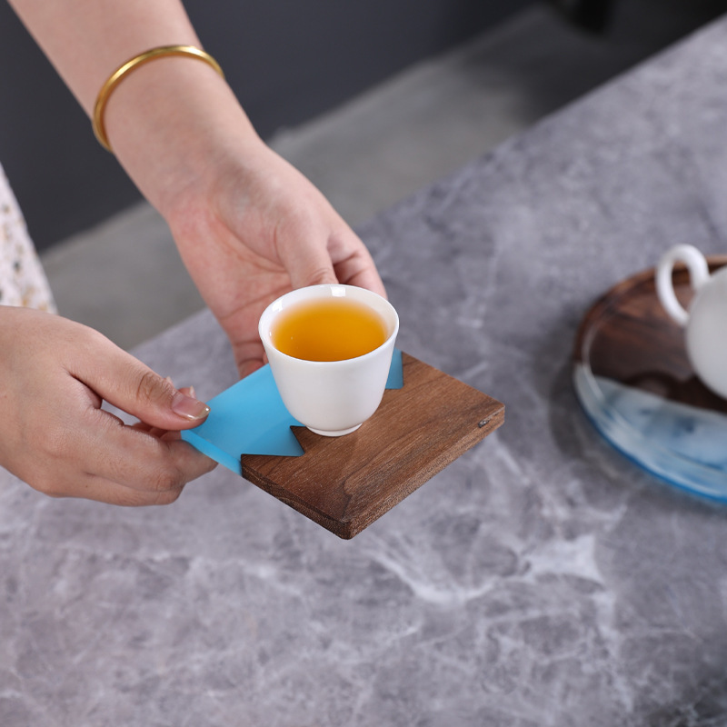 Creativa madera epoxi pin taza de té almohadilla antideslizante almohadilla aislante de calor fragancia taza de té kung fu accesorios de ceremonia de té