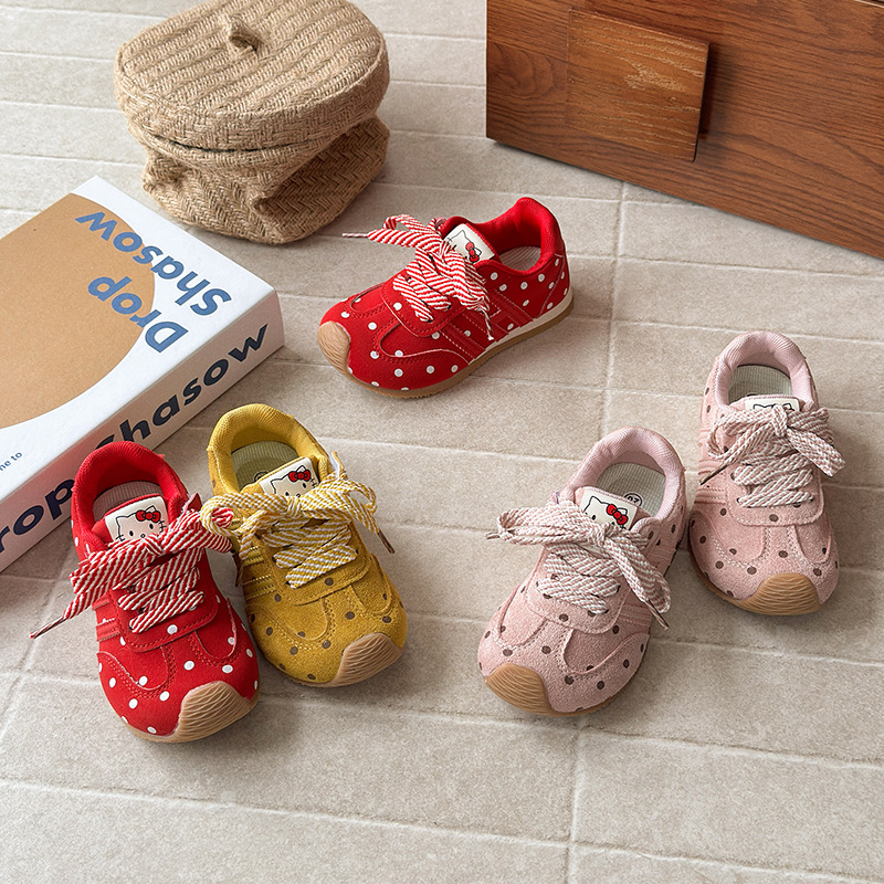 Children's Retro German Training Shoes 2026 Spring and Autumn New Korean Style Girls' Polka Dot Running Shoes with Soft Soles