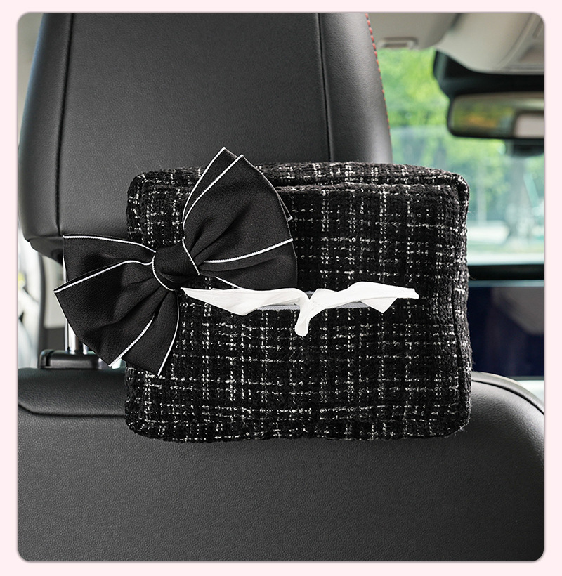 Chanel-Style Bowknot Car Tissue Box, Fabric Seat Back Hanging Tissue Box, Manufacturer's Ready Stock Wholesale for Cross-Border Trade