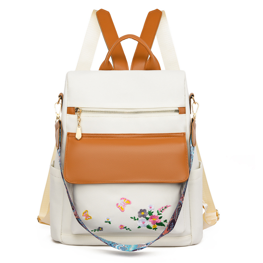 Mochila antirrobo para mujer bordada de nueva moda Mochila de viaje simple y ligera Mochila de doble uso para desplazamientos urbanos