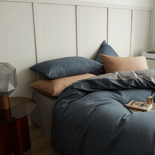 Light Luxury 100-Count Long-Staple Cotton Four-Piece Set: All-Cotton Solid-Color Bed Sheets, Fitted Sheet, and Duvet Cover—Perfect for Dorms, 1.8m Bed