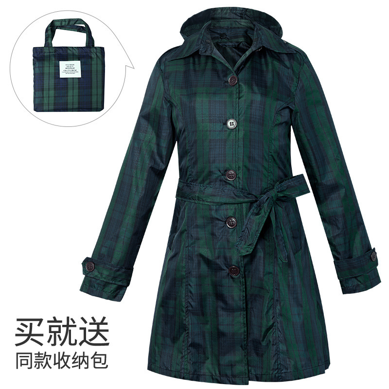 Raincoat Women's Tight Waist Slim-fit Plaid Coat Coat Outdoor Adult Single Hiking Travel Weatherproof Light Poncho