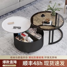 z%北欧茶几桌客厅家用小户型简约现代轻奢移动伸缩组合圆形玻璃茶