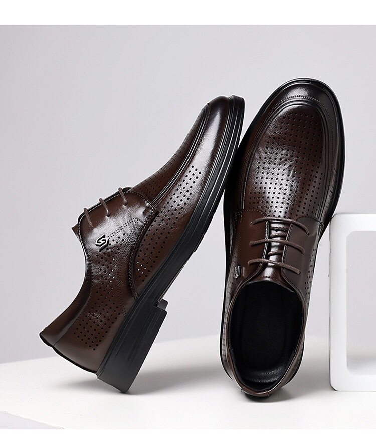Giày sandal da nam mùa hè buộc dây, đế cao 2 cm, thoáng khí kiểu công sở — Màu nâu, màu đen chi tiết 19