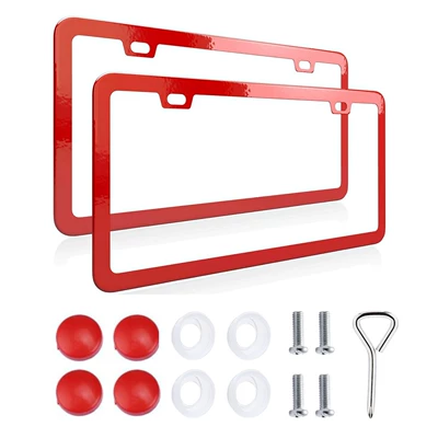 Edges American Stainless Steel License Plate – License plate holder/license plate holder - 2-holes-big-red-price-per-piece