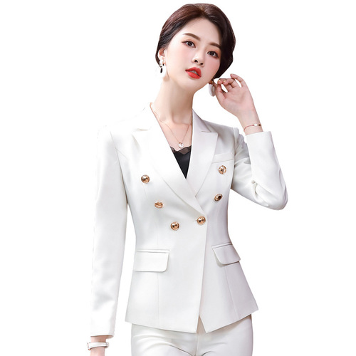 White Long-Sleeve Blouse Women's Fashion Professional Suit Spring and Autumn Outerwear CEO Suit Set of 3 Pairs