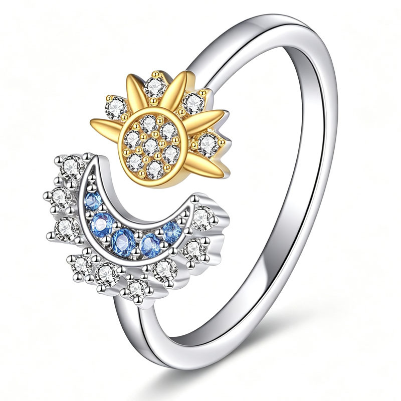 Anillos Abiertos Apilados de Sol y Luna, Nuevos Anillos Combinados Europeos y Americanos con Incrustaciones de Diamantes Personalizados image 18