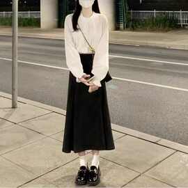 法式复古木耳边衬衫女2024春秋新款设计感小众休闲半身裙两件套