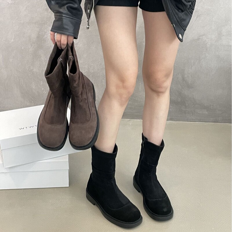 SGIRL TWTW复古厚底短靴女2025新款秋季显瘦堆堆靴百搭休闲马丁靴|undefined