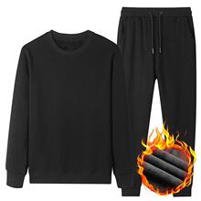 青少年运动套装男士秋冬季休闲纯棉跑步运动服加绒加厚圆领两件套