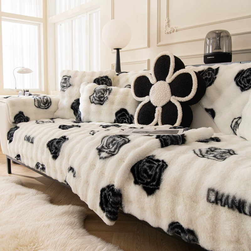 Французский высококачественный Кролик плюшевая подушка для дивана зима 2023 новый стиль утолщенная подушка для дивана для гостиной Нескользящая ткань для дивана