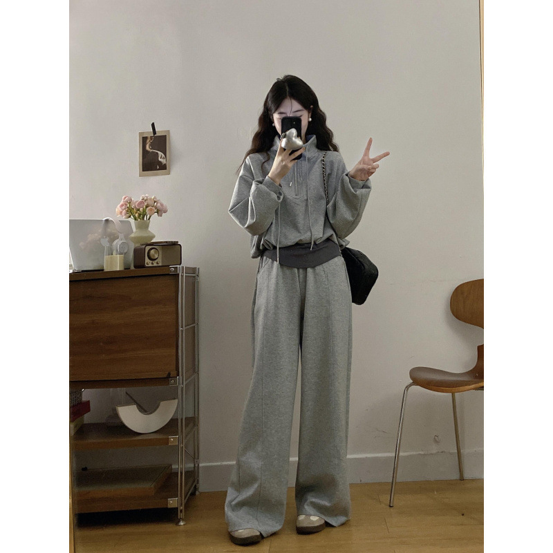 大码女装2025秋季新款时尚运动长袖卫衣+直筒裤两件套装女潮|undefined