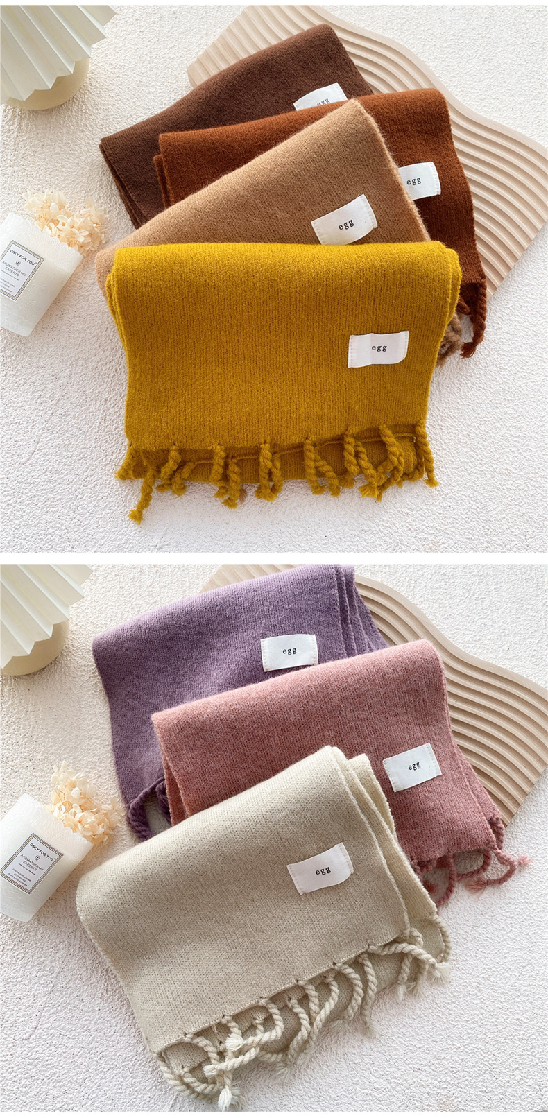 Pure Color Fringed Knitted Scarf Winter Korean Version Warmth Student Long Fashion Bib Dual-use display picture 11