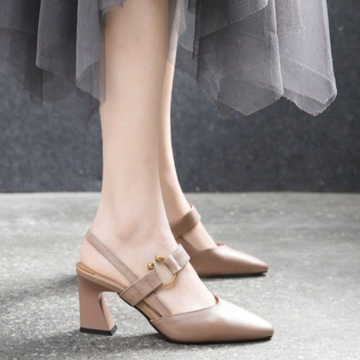 Summer new style back empty sandals women's casual square toe horseshoe heel chunky heel high heel fashion casual leather women's shoes wholesale