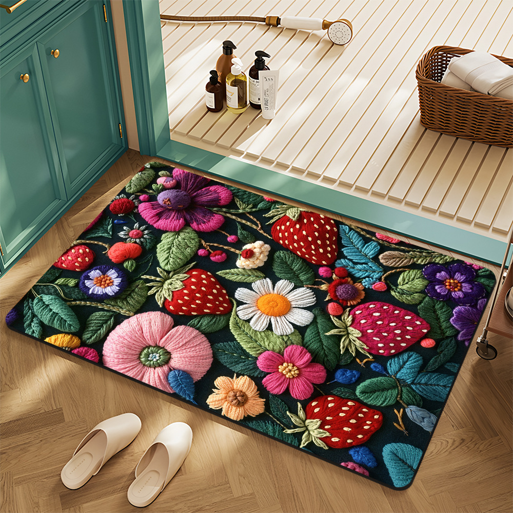 Cross-Border American Floral Crystal Velvet Floor Mats for Home Entrance, Stain-Resistant, Wear-Resistant and Easy-Care Floor Mats, Bathroom Non-Slip Floor Mats