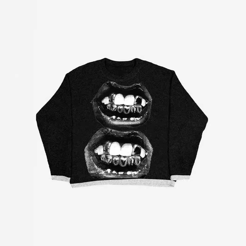 American Street New y2g Gothic men's shirt trendy ins lip print sweater