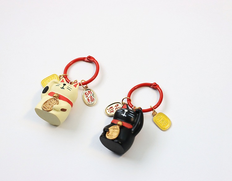 INS Japonés suerte gato pareja llavero un par de lindo buena suerte colgante bolsa accesorios hebilla pareja regalo Año Nuevo