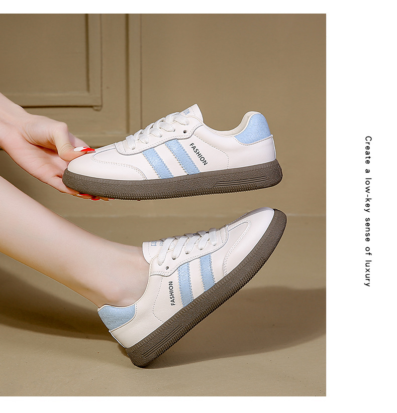 Dexun Women's Casual Trainers Flat Thick Sole Versatile White Shoes_voghion.com