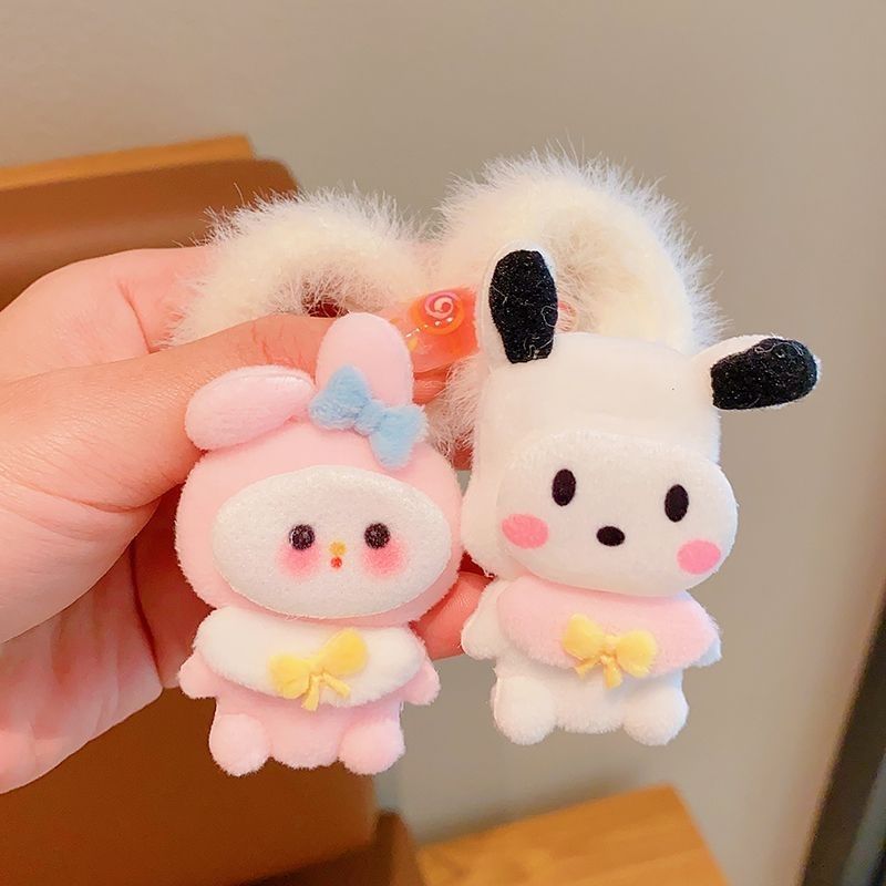 Otoño y invierno de peluche cuerda de cabeza niñas niñas de alto nivel sensación niñas jade Gui perro anillo de pelo 2024 nueva niñas pelotas correa de piel