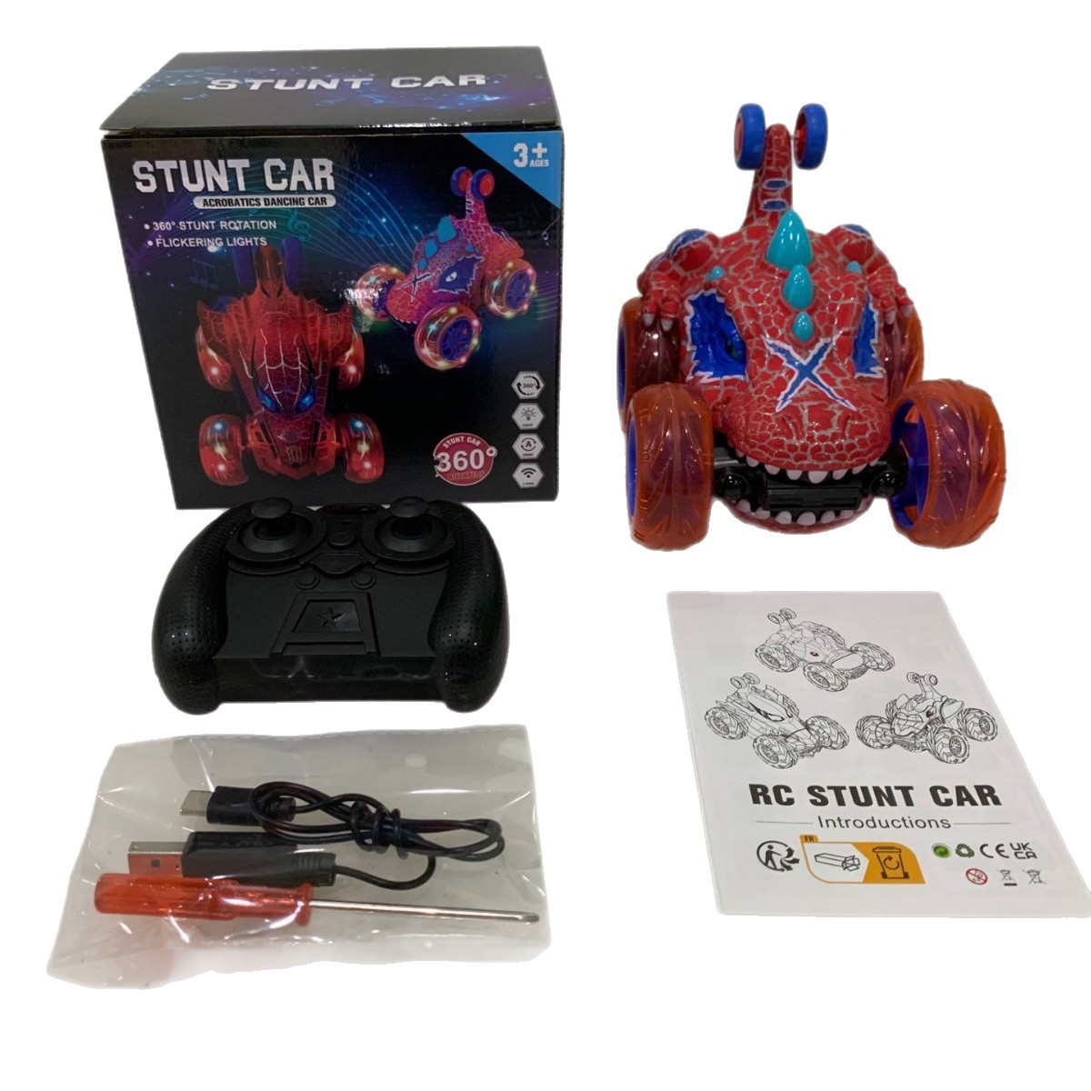 Transfronterizos niños dinosaurios eléctricos 2.4g iluminación música truco camión rodante coche de juguete animal coche de control remoto