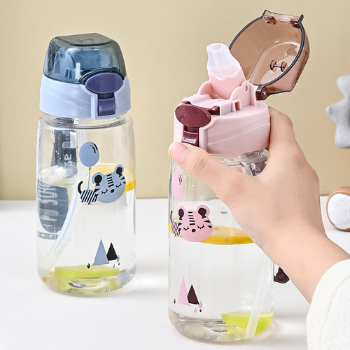 Sports water bottle for boys and girls, large capacity, one-click pop-top straw cup, portable space cup, durable plastic cup